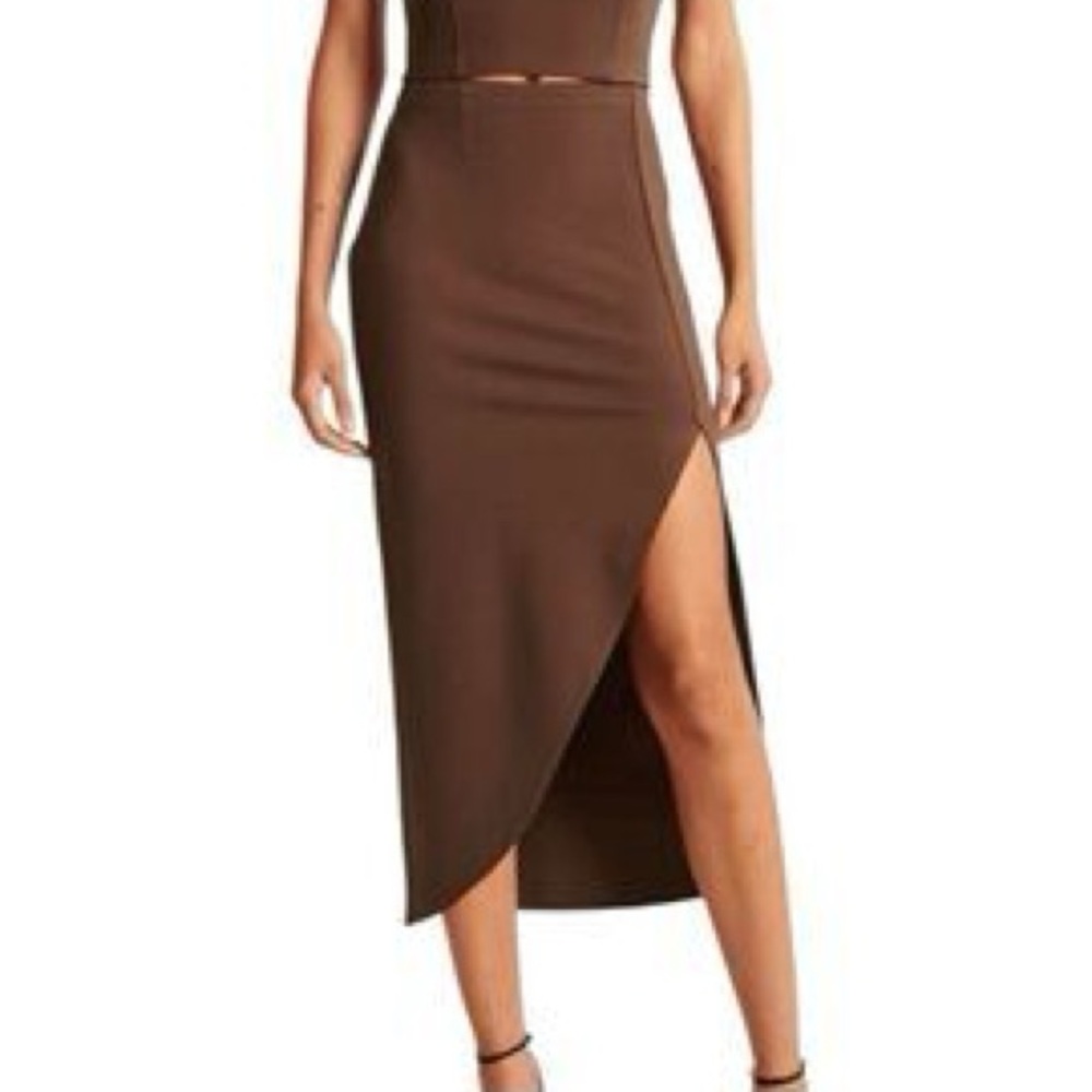 Abercrombie & Fitch Brown Midi Skirt Size XS Elevated Ponte Side Slit Stretch